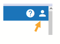 Icon bar showing a question‑mark help icon and a person account icon, with an arrow pointing to the account icon.